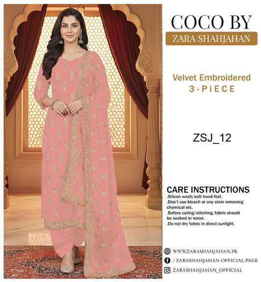 coco by zara shahjahan 3pc velvet emb