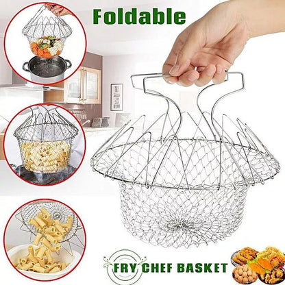 Stainless Steel Chef Basket 12 in 1 Kitchen Tool Deluxe Boiler, Steamer, Strainer & Frying